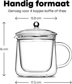 Vatten® Premium Glazen Theepot - 700ml - Dubbelwandig - Anti-drup - Transparant -Woonkeuken Winkel 1030x1200