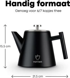 Vatten® - Premium RVS Theepot - Incl. RVS Theefilter - 1L - Zwart - Dubbelwandig -Woonkeuken Winkel 1077x1200