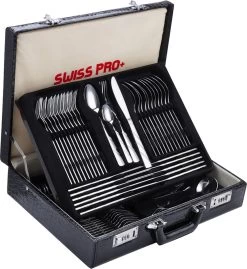 Swiss Pro+ Bestekset In Koffer-72 Delig-12 Persoons-Zwitsers Kwaliteit-Complete Set-100% Roestvrijstaal-Modern
