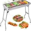 Uten - Houtskoolbarbecue - Opvouwbare Barbecue - Houtskoolbarbecues - Draagbare Camping Barbecue - 430 Roestvrij Staal Grill BBQ - 5-10 Persoon Tuin Buitenfeest - Zilver -Woonkeuken Winkel 1133x1200