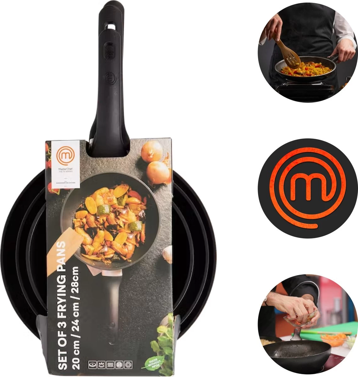 Masterchef Koekenpannen | Koekenpannenset 3 Stuks | Ø 20, 24 En 28 Cm | Geschikt Voor Verschillende Warmtebronnen | Inductie, Elektrisch, Gas En Keramisch Pannenset | Braadpannen | Vrij Van PFOA 3 Masterchef Koekenpannen | Koekenpannenset 3 Stuks | Ø 20, 24 En 28 Cm | Geschikt Voor Verschillende Warmtebronnen | Inductie, Elektrisch, Gas En Keramisch Pannenset | Braadpannen | Vrij Van PFOA