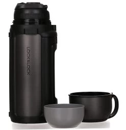 Lock&Lock Thermoskan - Isoleerkan - Thee En Koffie - Lekvrij - 1,5 Liter - RVS - Inklapbaar Handvat - Zwart -Woonkeuken Winkel 1161x1200