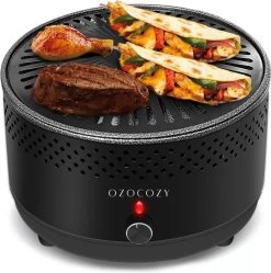 Ozocozy BBQ-ONE Houtskool Tafelbarbecue - Ø30 Cm- Zwart - Incl. Draagtas, Siliconen Bakkwast En RVS-Barbecuetang