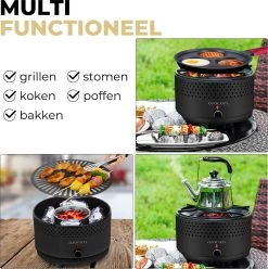 Ozocozy BBQ-ONE Houtskool Tafelbarbecue - Ø30 Cm- Zwart - Incl. Draagtas, Siliconen Bakkwast En RVS-Barbecuetang -Woonkeuken Winkel 1193x1200 4