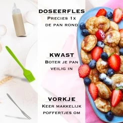 IRONO Poffertjespan Set - Incl. Doseerfles, Kwast En Vork - Poffertjespan Inductie En Electrisch - Poffertjesmaker 19 Poffertjes - Poffertjes Maken - Spuitfles - Cadeau Voor Mannen En Vrouwen -Woonkeuken Winkel 1199x1200