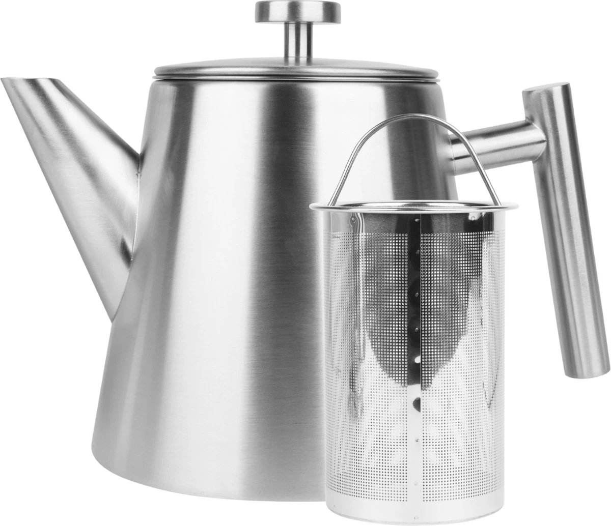 Castagnola Theepot Met Filter – Theekan – Theepot Dubbelwandig – Theepot Roestvrijstaal – Hoogwaardig RVS – 1 Liter – 5 Kopjes Thee – Zilver 3 Castagnola Theepot Met Filter – Theekan – Theepot Dubbelwandig – Theepot Roestvrijstaal – Hoogwaardig RVS – 1 Liter – 5 Kopjes Thee – Zilver