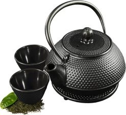 SakuraTea - Theepot Set - 4-delig - Gietijzer - Zwart - 0.8L - 2 Kopjes (100ml) -Woonkeuken Winkel 1200x1086