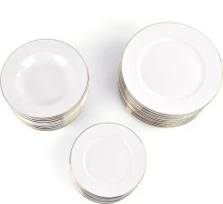 LeRijn® Serviesset Deventer 6 Persoons - 18 Delig - Licht Crème Wit Met Gouden Rand En Motief - Dinerborden - Soepborden - Dessertborden - Borden Servies - Bordenset -Woonkeuken Winkel 1200x1100 1