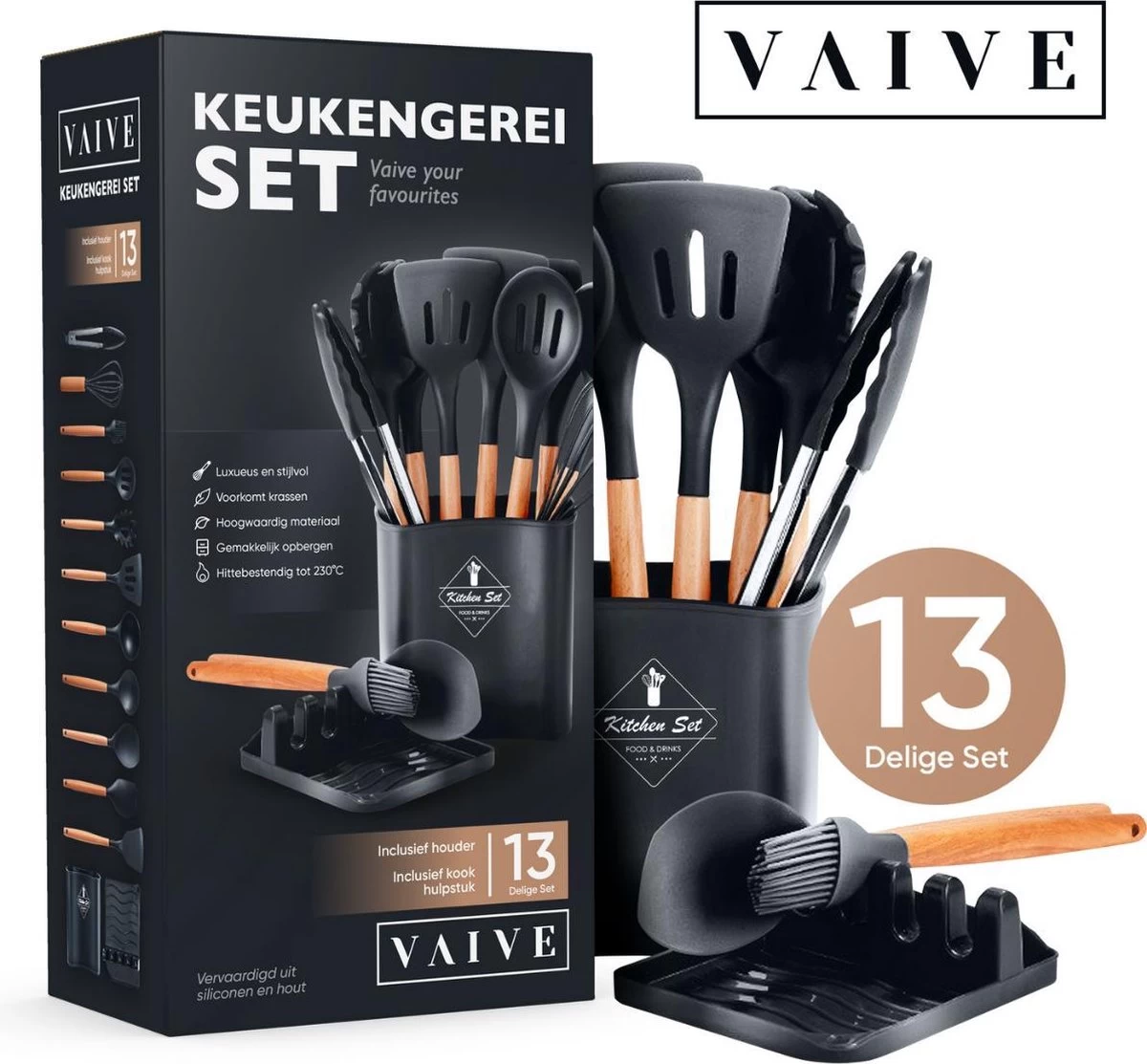VAIVE Kookgerei Set 13-delig Met Houder - Keukengerei Set - Garde - Spatel Silicone 9 VAIVE Kookgerei Set 13-delig Met Houder - Keukengerei Set - Garde - Spatel Silicone - Afbeelding 7