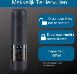 GOV Elektrische Peper- En Zoutmolen Zwart XL Set Oplaadbaar - Pepermolen - Peper En Zoutstel -Woonkeuken Winkel 1200x1156 2