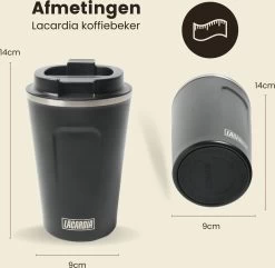 LaCardia Koffiebeker To Go Premium Zwart – Thermosbeker – Theebeker – 380ML – Herbruikbaar -Woonkeuken Winkel 1200x1171 3
