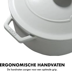 MOA Gietijzeren Braadpan - Inhoud 7,2 Liter - 30CM - Rond - Alle Warmtebronnen - Ook Voor Inductie - Gewicht 7,3 Kg - Wit - C30W -Woonkeuken Winkel 1200x1181