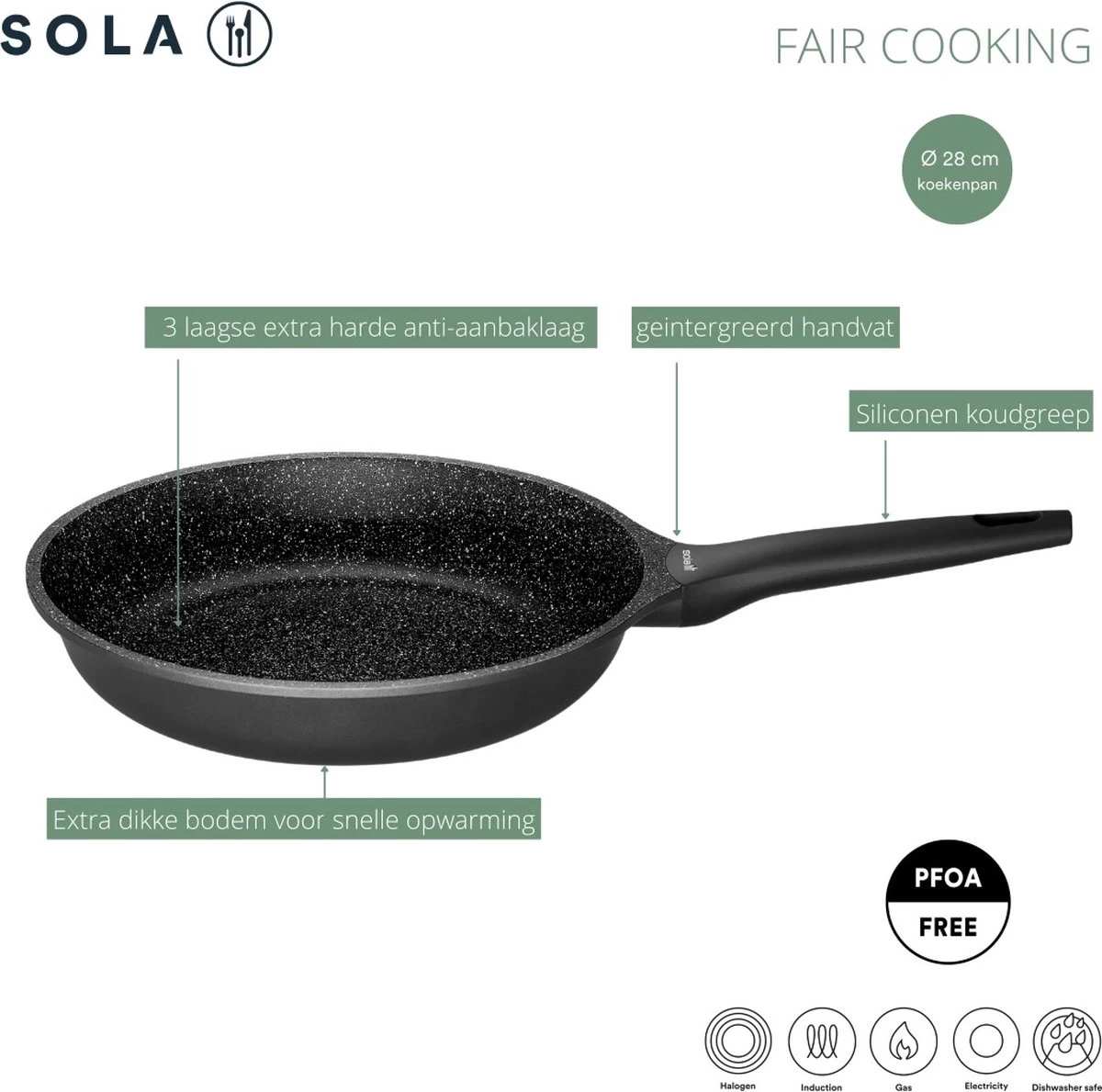 Sola Koekenpan Fair Cooking - Ø 28 Cm - Zwart/wit - Aluminium - Antiaanbaklaag 10 Sola Koekenpan Fair Cooking - Ø 28 Cm - Zwart/wit - Aluminium - Antiaanbaklaag - Afbeelding 8