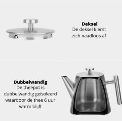 Castagnola Theepot Met Filter – Theekan – Theepot Dubbelwandig – Theepot Roestvrijstaal – Hoogwaardig RVS – 1 Liter – 5 Kopjes Thee – Zilver 12 Castagnola Theepot Met Filter – Theekan – Theepot Dubbelwandig – Theepot Roestvrijstaal – Hoogwaardig RVS – 1 Liter – 5 Kopjes Thee – Zilver -Woonkeuken Winkel 1200x1195 6