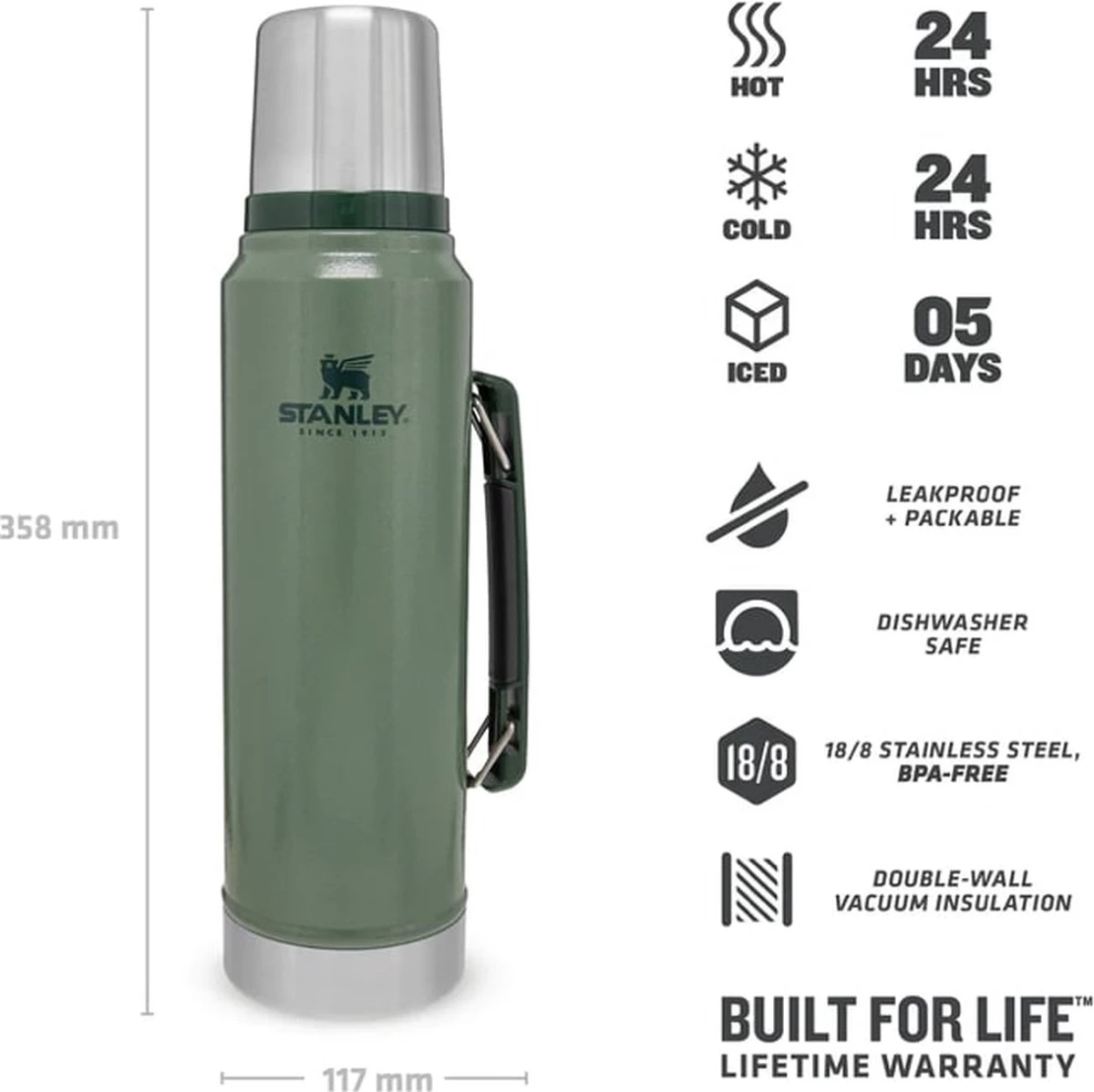 Stanley The Legendary Classic Bottle 1,40L - Thermosfles - Hammertone Green 12 Stanley The Legendary Classic Bottle 1,40L - Thermosfles - Hammertone Green - Afbeelding 11