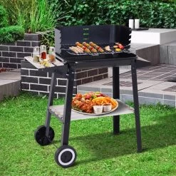 Verrijdbare Barbecue – Houtskool/Briketten - Verstelbare Grillplaat – Houten Tafel – Winscherm – Gewicht 5.9kg -Woonkeuken Winkel 1200x1200 1027