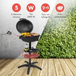 KitchenBrothers Elektrische BBQ - Met Grillplaat - Anti-aanbaklaag - Incl. Plank/Houders - Grilloppervlak 46,5x33,8cm - Tot 300°C - 2400W - Zwart -Woonkeuken Winkel 1200x1200 1074