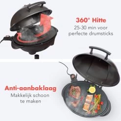 KitchenBrothers Elektrische BBQ - Met Grillplaat - Anti-aanbaklaag - Incl. Plank/Houders - Grilloppervlak 46,5x33,8cm - Tot 300°C - 2400W - Zwart -Woonkeuken Winkel 1200x1200 1076