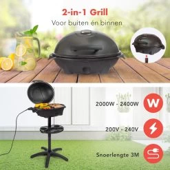 KitchenBrothers Elektrische BBQ - Met Grillplaat - Anti-aanbaklaag - Incl. Plank/Houders - Grilloppervlak 46,5x33,8cm - Tot 300°C - 2400W - Zwart -Woonkeuken Winkel 1200x1200 1077