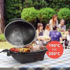 KitchenBrothers Elektrische BBQ - Met Grillplaat - Anti-aanbaklaag - Incl. Plank/Houders - Grilloppervlak 46,5x33,8cm - Tot 300°C - 2400W - Zwart -Woonkeuken Winkel 1200x1200 1081