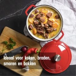 Daumonet Carême Rouge Gietijzeren Braadpan - Sudderpan Kersen Rood - Rond - Ø26 Cm - 4,4 Liter - PFAS & PFOA Vrij - Emaille - Geschikt Voor Alle Warmtebronnen - Elektrisch - Gas - Halogeen - Inductie - Keramisch - Vaatwasserbestendig -Woonkeuken Winkel 1200x1200 391