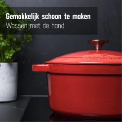 Daumonet Carême Rouge Gietijzeren Braadpan - Sudderpan Kersen Rood - Rond - Ø26 Cm - 4,4 Liter - PFAS & PFOA Vrij - Emaille - Geschikt Voor Alle Warmtebronnen - Elektrisch - Gas - Halogeen - Inductie - Keramisch - Vaatwasserbestendig -Woonkeuken Winkel 1200x1200 392
