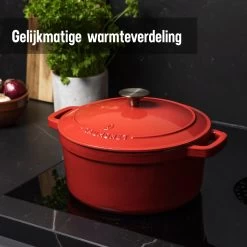 Daumonet Carême Rouge Gietijzeren Braadpan - Sudderpan Kersen Rood - Rond - Ø26 Cm - 4,4 Liter - PFAS & PFOA Vrij - Emaille - Geschikt Voor Alle Warmtebronnen - Elektrisch - Gas - Halogeen - Inductie - Keramisch - Vaatwasserbestendig -Woonkeuken Winkel 1200x1200 393