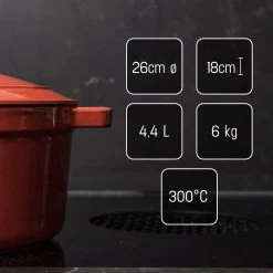 Daumonet Carême Rouge Gietijzeren Braadpan - Sudderpan Kersen Rood - Rond - Ø26 Cm - 4,4 Liter - PFAS & PFOA Vrij - Emaille - Geschikt Voor Alle Warmtebronnen - Elektrisch - Gas - Halogeen - Inductie - Keramisch - Vaatwasserbestendig -Woonkeuken Winkel 1200x1200 394