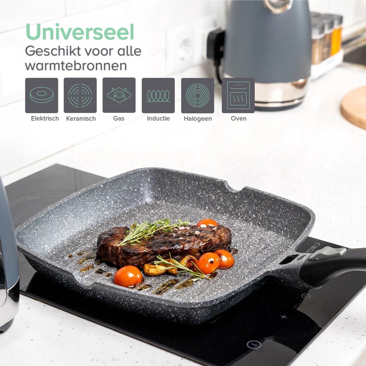 Coninx Grillpan 28CM - Steakpan - Afneembare Handgreep - PFAS-vrij - Grijs 5 Coninx Grillpan 28CM - Steakpan - Afneembare Handgreep - PFAS-vrij - Grijs - Afbeelding 3