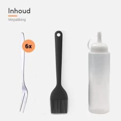 Ocina Poffertjespan Accessoires Set - Doseerfles - Poffertjes Spuitfles - 6x Poffertjes Vork - Kwast - Siliconen Kwast - Bakkwast - Gratis Poffertjes E-Book -Woonkeuken Winkel 1200x1200 543