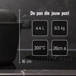 Daumonet Ducasse Gietijzeren Double Use Braadpan - Combi Sudderpan Zwart - 2-in-1 Bak- En Braadpan - PFAS & PFOA Vrij - Rond - Ø 26 Cm - 4,4 Liter - Emaille - Alle Warmtebronnen - Elektrisch - Gas - Halogeen - Inductie - Keramisch -Woonkeuken Winkel 1200x1200 590