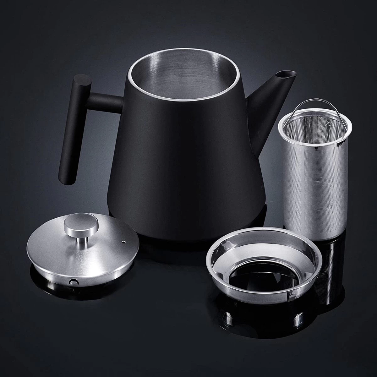 Silberthal - Theepot Met Filter - 1 L - RVS Dubbelwandig - Zwart - Cadeau 9 Silberthal - Theepot Met Filter - 1 L - RVS Dubbelwandig - Zwart - Cadeau - Afbeelding 7