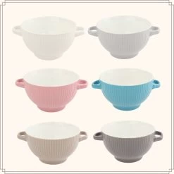 OTIX Soepkommen - Set Van 6 - Met Oor - Stapelbaar - Aardewerk - 680 Ml - 6 Kleuren