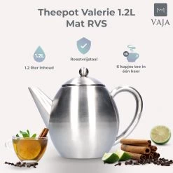 Vaja Valerie - Theepot Met Filter - Dubbelwandig - RVS - 1.2L -Woonkeuken Winkel 1200x1200 689