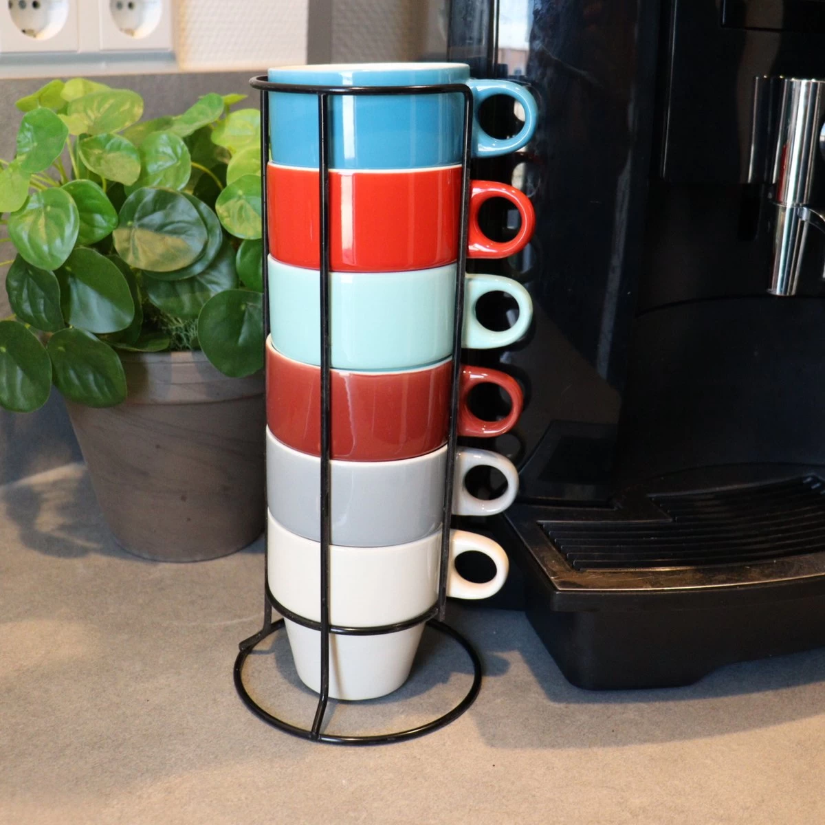 Orange85 Koffiekopjes - Met Houder - Set Van 6 - Gekleurd - 300 Ml - Keramiek 5 Orange85 Koffiekopjes - Met Houder - Set Van 6 - Gekleurd - 300 Ml - Keramiek - Afbeelding 3