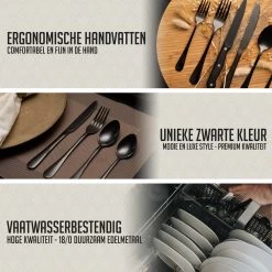OEC Kitchen Bestekset 36-delig - Zwart - 6 Persoons - Steakmessen - Messen - Vorken - Lepels - RVS 14 OEC Kitchen Bestekset 36-delig - Zwart - 6 Persoons - Steakmessen - Messen - Vorken - Lepels - RVS -Woonkeuken Winkel 1200x1200 769