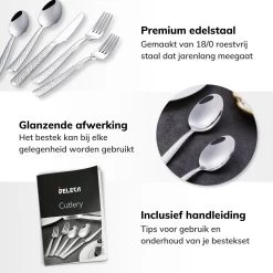 Deleca 6 Persoons Bestekset Deluxe (30-delig) - Vorken, Lepels En Messen - Vaatwasserbestendig - Gehamerd - Zilver / RVS -Woonkeuken Winkel 1200x1200 825