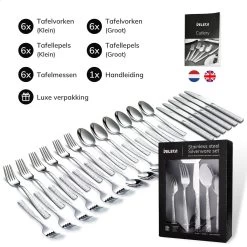 Deleca 6 Persoons Bestekset Deluxe (30-delig) - Vorken, Lepels En Messen - Vaatwasserbestendig - Gehamerd - Zilver / RVS -Woonkeuken Winkel 1200x1200 829