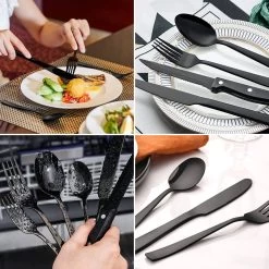 Deleca 6 Persoons Bestekset (36-delig) - Lepels, Messen, Vorken & Steakmessen - Vaatwasserbestendig - Zwart / RVS -Woonkeuken Winkel 1200x1200 836