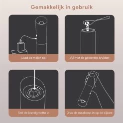 DODANA Premium Peper - & Zoutmolen Elektrisch - 1 Stuk - Pepermolen - Zoutmolen - Oplaadbaar - USB - Elektrische Pepermolen - RVS - Zwaartekracht Functie - LED Lamp - Nl Handleiding - Incl Borsteltje -Woonkeuken Winkel 1200x1200 856