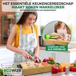 Ecowize 3-in-1 Bamboe Snijplank Met Opvangbak - Snijplank Hout Incl. 3 Roestvrijstalen Opvangbakjes Met Bamboe Deksel, 4 Inzetbare Raspen - Groentesnijder, Hakblok, Borrelplank, Tapasplank, Broodplank - 40x30cm - Duurzaam Cadeau -Woonkeuken Winkel 1200x1200 880