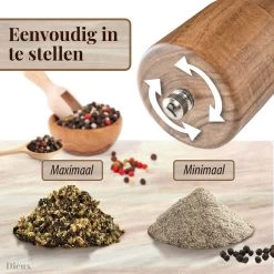 Dieux® - Peper En Zoutmolen Set - Cilinder Vorm - 22CM - Zout Peper Kruiden - 2 Stuks - Acacia Hout - Instelbare Maalgraad - Duurzaam - Luxe Kwaliteit - Hervulbaar - Pepermolen - Zoutmolen - BBQ Accesoires - Pasen -Woonkeuken Winkel 1200x1200 928