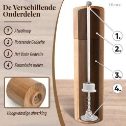 Dieux® - Peper En Zoutmolen Set - Cilinder Vorm - 22CM - Zout Peper Kruiden - 2 Stuks - Acacia Hout - Instelbare Maalgraad - Duurzaam - Luxe Kwaliteit - Hervulbaar - Pepermolen - Zoutmolen - BBQ Accesoires - Pasen -Woonkeuken Winkel 1200x1200 931