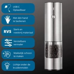GOV Elektrische Peper- En Zoutmolen RVS XL Oplaadbaar - Automatische Pepermolen -Woonkeuken Winkel 1200x1200 934