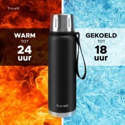 TravelR Thermosfles - Thermoskan - Drinkfles - Isoleerfles - BPA Vrij - Roestvrij Staal - 750 ML - Mat Zwart -Woonkeuken Winkel 1200x1200 945