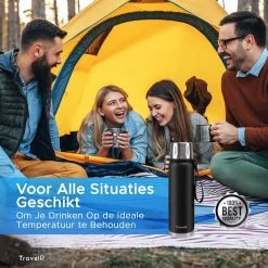TravelR Thermosfles - Thermoskan - Drinkfles - Isoleerfles - BPA Vrij - Roestvrij Staal - 750 ML - Mat Zwart -Woonkeuken Winkel 1200x1200 946