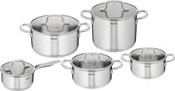 Tefal Virtuoso Pannenset 5 Delig - Hoge Kookpan Ø 22 Cm + Steelpan Ø 16 Cm + Kookpannen Ø 18/20/24 Cm