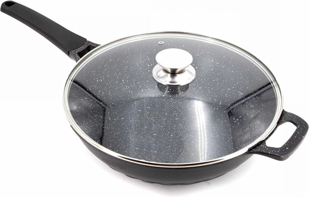 Cheffinger Wokpan Met Deksel - 32cm - Zwart - Pan - Keukenaccessoires 6 Cheffinger Wokpan Met Deksel - 32cm - Zwart - Pan - Keukenaccessoires - Afbeelding 4