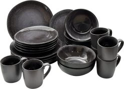 Serviesset 6 Personen - Evia Glacé - Matzwart / Zwart - 24-delig