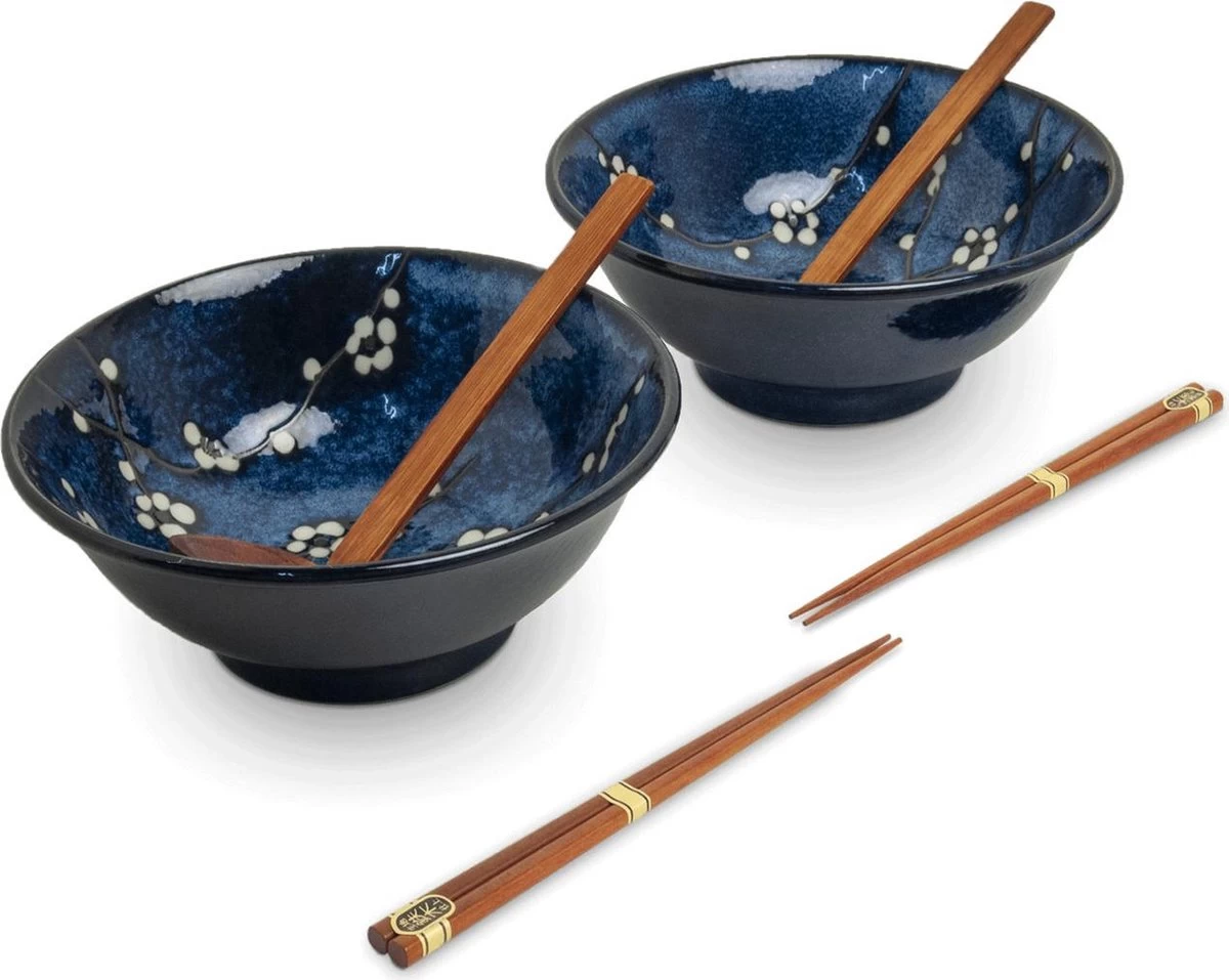 EDO JAPAN - RAMEN BOWL SET/6 2PERS HANA BLAUW O/22CM|H9CM 3 EDO JAPAN - RAMEN BOWL SET/6 2PERS HANA BLAUW O/22CM|H9CM